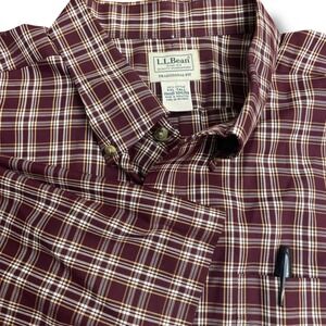 L.L.Bean Traditional Fit‎ XXL Tall Plaid Button Down Shirt Mens Burgundy